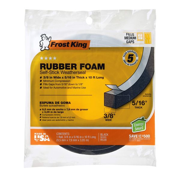 Frost King R538H Foam Tape, 3/8" W, 5/16" T, 10 ft L, Black