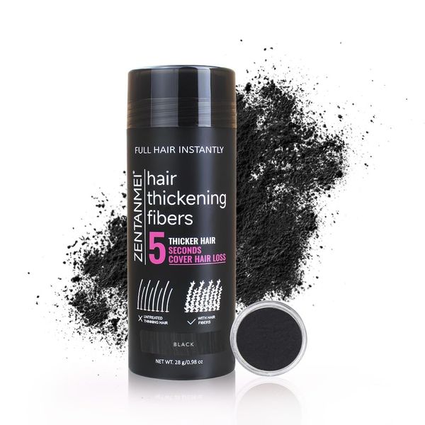 Hair Fibers for Thinning Hair for Women All-Natural Hair Building Fibers 0.98 Oz Hair Volume Powder Bald Spot Cover Up for Men & Women (Black）