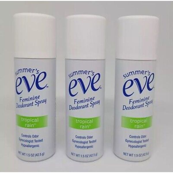 Pack of 3 Summer's Eve! Tropical Rain 1.5 oz/ 42.5g Feminine Deodorant Spray!