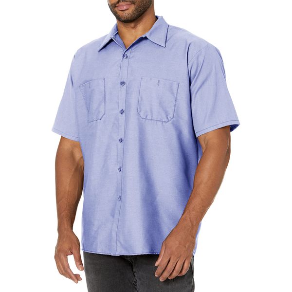 Red Kap Men's Industrial Work Shirt, Regular Fit, Short Sleeve, Light Blue, 4X-Large Tall