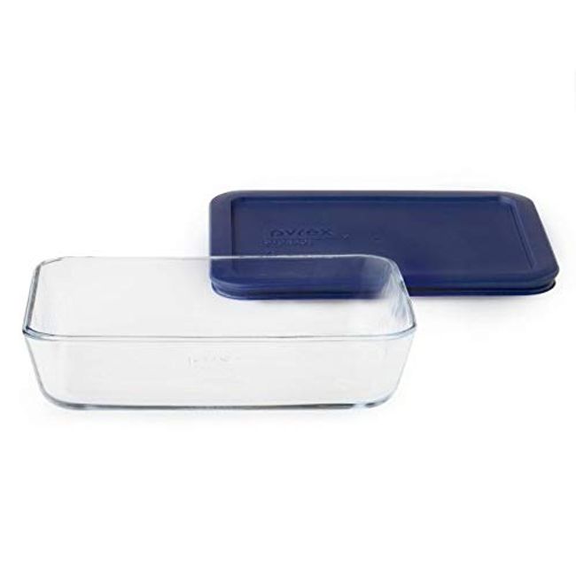 Pyrex (4) 7201 4-Cup Glass Food Storage Bowls w/ (4) 7201-PC 4-Cup Cadet Blue Lid Covers