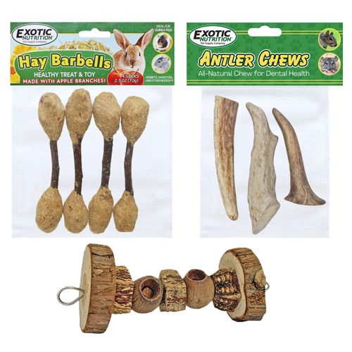 Exotic Nutrition Chew Assortment - Healthy Natural Variety Pack Chew Treat Toys - for Chinchillas, Guinea Pigs, Hamsters, Rabbits, Degus, Prairie Dogs & Other Small Pets
