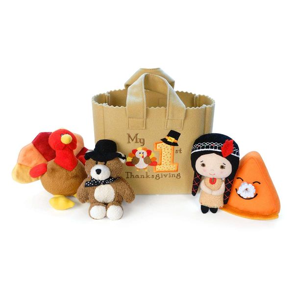 Genius Baby Toys The Original My Baby's First Thanksgiving Playset with Turkey, Teddy Bear, Pumpkin Pie, Native American Girl