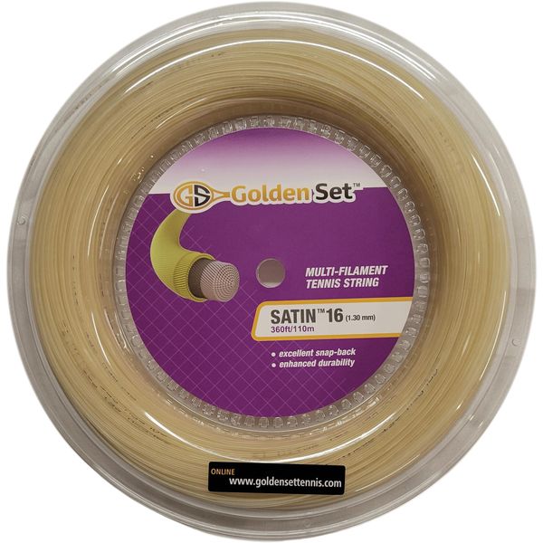 Golden Set Satin 16g (1.30mm), Reel (360ft/110m), Natural, Multi-Filament Tennis String