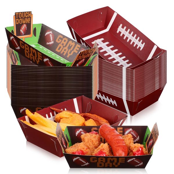 60 Pcs Football Serving Trays, Paper Trays and Platters for Food Football Themed Party Supplies, Disposable Trays for Football Party Favors Birthday Party Tailgate Party