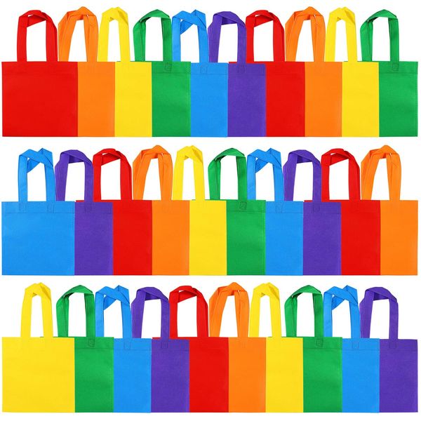 ELCOHO 30 Pieces Non-Woven Party Favor Bags 8×8 Inch Reusable Tote Bags Bulk Goodie Gift Bags Tote Treat Bags with Handles for Wedding Birthday Party