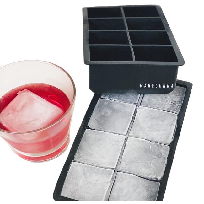 MARELUNNA (2 Pack) 8 cavity large ice cube tray. 2" square whiskey ice cubes mold, Easy release big ice tray for freezer, silicone square ice cube mold. Bar Essentials/Gifts for men