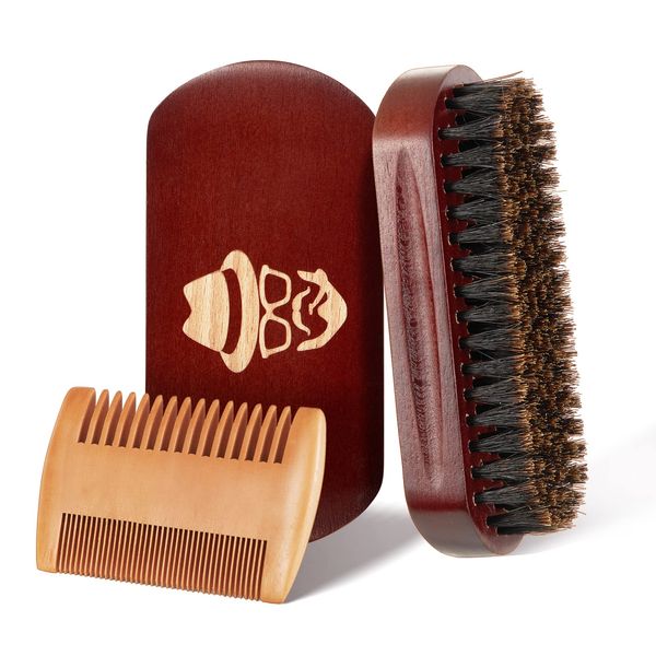 Beard Brush, 100% Boar Bristle Natural Black Walnut Wood Beard Comb Hair Mustache Shaving Brush Facial Hair Brush