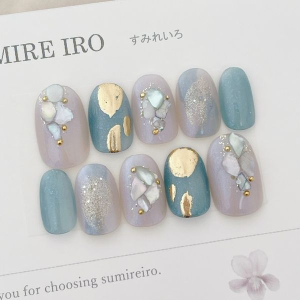 Nail tip false nails bridal nails cute short long design summer nails nail present short nails small nails large nails berry short chibi nails adult nails false nails office nails simple [1862] Blue Beige Nuance Gold Shell