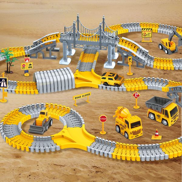 PowerTRC Construction Car Race Track for Kids, Construction TrucksWith Flexible Race Track Playset, Design Your Own Creative Track, 345 Piece Set, Road Engineering Gift for 3 4 5 6 7 8 Boys Girls