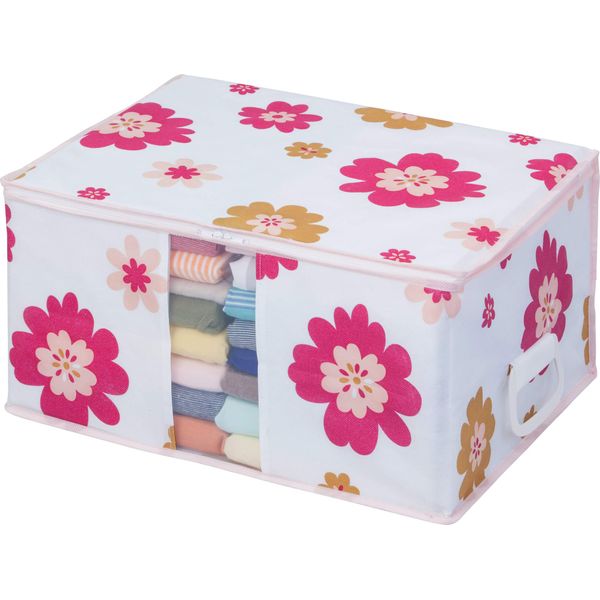 Astro 618-40 Storage Case, For Clothes, Flower Pattern, Antibacterial, Deodorizing, Non-woven Fabric, Storage Bag, Garment Case, Storage Box, Transparent Window, Handle Included