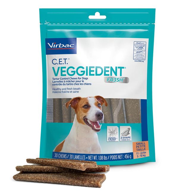 Virbac CET VEGGIEDENT FR3SH Tartar Control Chews for Dogs, Small, Beef, 1.1 pounds