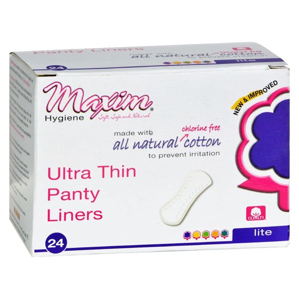 Maxim Natural Cotton Panty Liners, Lite, 24ct, Individually Wrapped, No Chlorine/Dioxin/SAP, Biodegradable Panty Liners for Women, Breathable, Hypoallergenic, Cotton Thin Panty Liners,1 Pack of 24