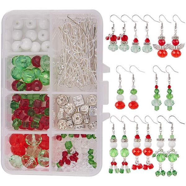 SUNNYCLUE 1 Box DIY Make 8 Pairs Christmas Crystal Bead Dangle Earring Making Kits White Snowman Red Angel Glass Bead Xmas Tree Dangle Earrings Jewelry Making Supplies for Women Beginners