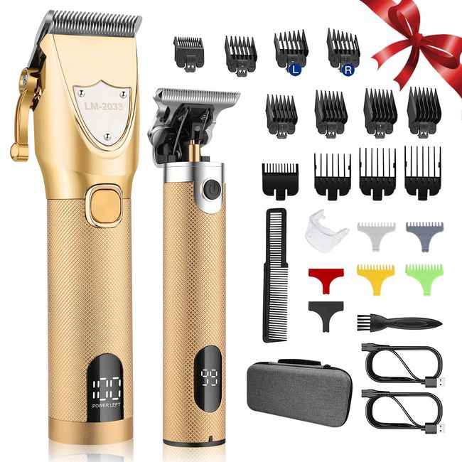 Roziapro Hair Clippers kablosuz sakal düzeltici, erkekler için, profesyonel kuaför makası, T bıçak düzeltici, erkekler için, şarj edilebilir saç kesme kiti, elektrikli saç kesme kiti (altın)