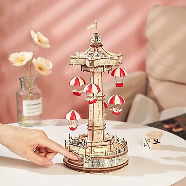 ROKR Parachute Tower DIY Music Box Wooden 3D Mechanical Model Kit Puzzle Toy