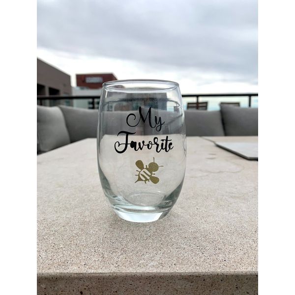 New! My Favorite B Stemless Wine Glass Funny Stemless 15 oz Wine Glass