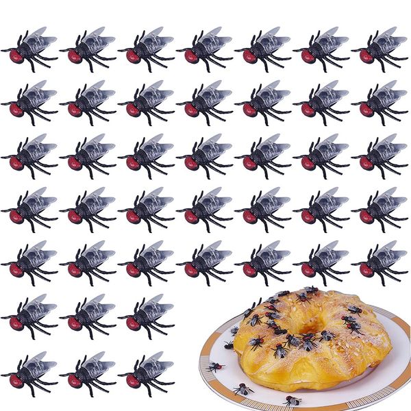 120pcs Mini Plastic Flies Fake Flies Simulated Plastic Insects, Fly Joke Toys Prank Flies Toys for Joke Halloween Party Favors,Black