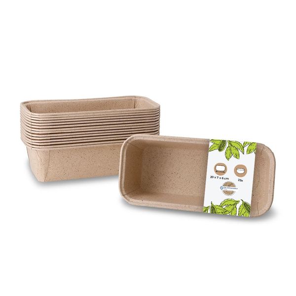 GREENBOX 25 Stück Kakaopapier-Backformen rechteckig 20 x 7 x 6 cm I ofenfeste Schalen I Kastenform Brotbackform Papier braun I kleine Kuchenformen ausgefallen I Papierbackformen mit edler Struktur