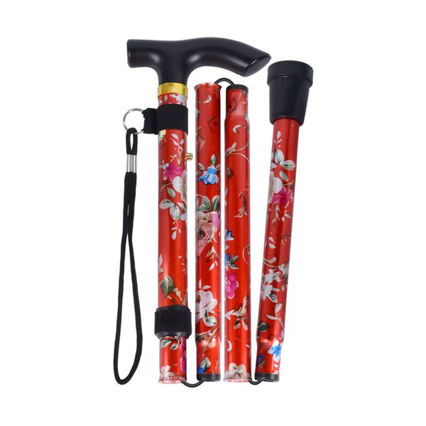 SPDYCESS Folding Walking Sticks, Flower Patterned Aluminum Adjustable Walking Cane Lightweight Portable Travel Trekking Poles Ergonomic Non-Slip Handle Alpenstock for Women Men Hiker Seniors