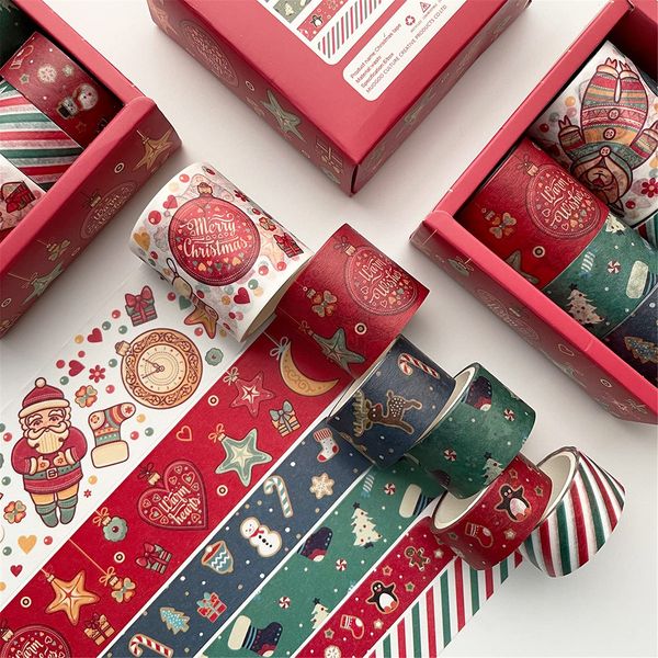 EXQULEG 8 Rollen Washi Tape Set, Dekorative Klebeband, Masking Tape Weihnachten Muster Aufkleber für DIY Scrapbooking Aufkleber Geschenkdekoration Verpackung