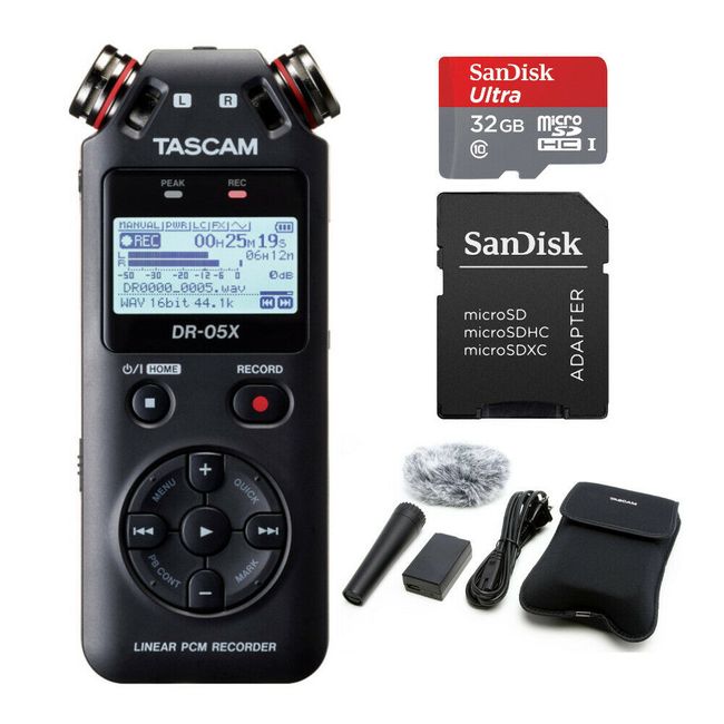 Tascam DR-05X Stereo USB Audio Interface with 32GB Card and Accessory Bundle