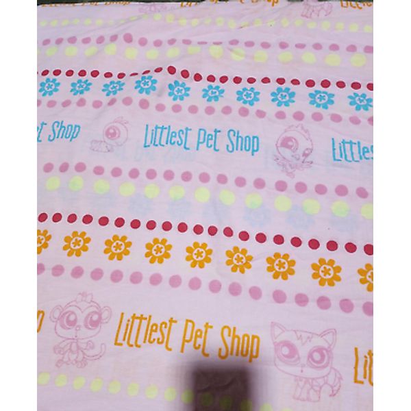 LPS Full Size Flat Sheet Littlest Pet Shop Bird Cat Monkey Craft Fabric Pink