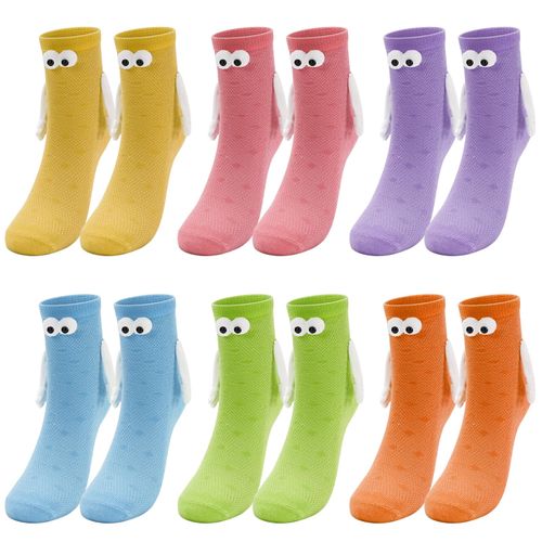 JarThenaAMCS 6 Pairs Magnetic Holding Hands Socks Novelty Funny Couple Thin Breathable Cotton Socks for Holiday Birthday Party Gift Supplies (Candy Colors)