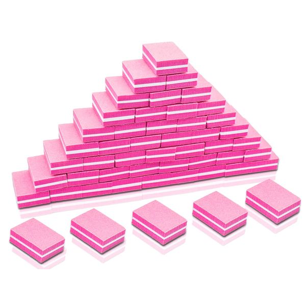 50 Pcs Mini Nail Buffer, 100/180 Grit Nail Buffer Blocks for Natural, Gel & Acrylic Nails, Double Sided Buffing Block for Home & Salon Use (Pink)