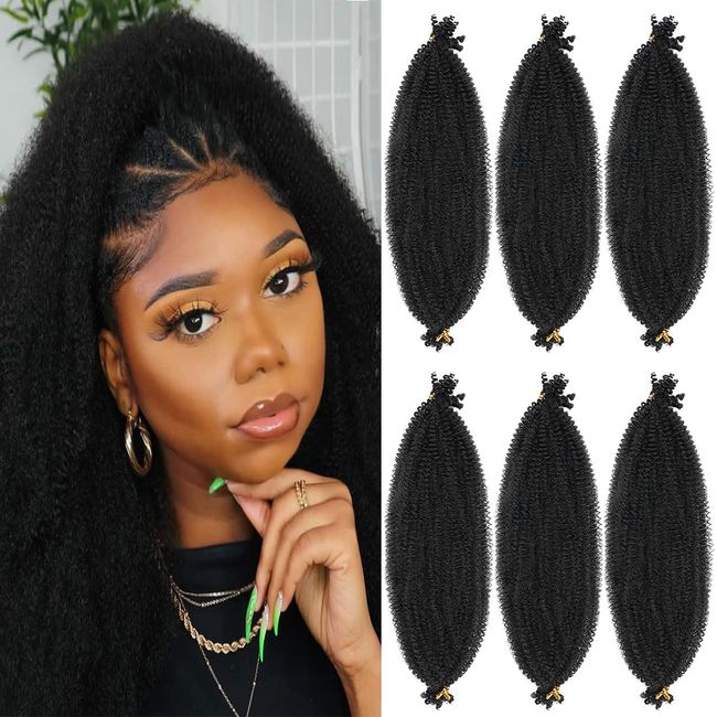 Pre-Separated Spring Twist Hair 24 Inch Long 6 Packs Soft Afro Twist Crochet Hair with Toka for Distressed Butterfly Locs Synthetic Marley hair Twist Braids Hair Extensions For Black Women (1B#)