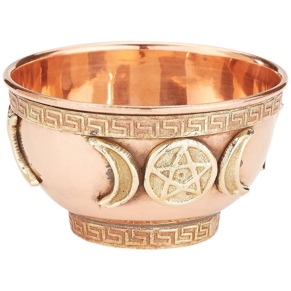 Copper Offering Bowl 3", Great for Altar use, Ritual use, Incense Burner, smudging Bowl, Decoration Bowl, offering Bowl - New Age Imports, Inc. (Triple Moon)