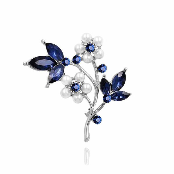 Wendalern Crystal Pearl Flower Brooch Pin Blue Crystal Petal Pin Tiny Pearl Plum Bossom Brooch Classic Plant Floral Corsage Brooch Clothing Accessories Jewelry for Women Girls