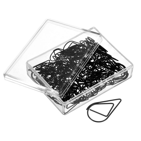 100Pcs Paper Clip 1 Inch Drop-Shaped with Box Black for Office Home