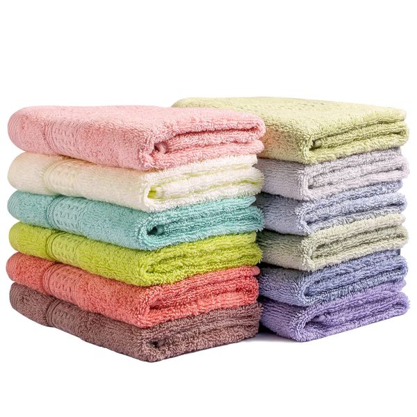 Chiicol Washcloths for Body and Face - Absorbent Bath Towels Bulk Set, 100% Cotton Hotel Towels for Bathroom . Durable,Soft Wash Rag (Multicolor, Pack of 12)