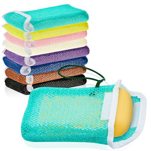 8 Pcs Soap Saver Pouch Body Scrubber Exfoliator and Soap Holder Loofah Soap Savers for Bar Soap Wash Soap Cover Soap Bag with Rope Exfoliating Sponge for Bath Shower Travel Face Hand Women, 8 Colors