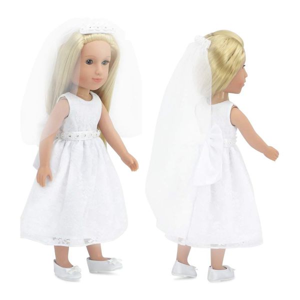 Emily Rose 14 Inch Doll Clothes| Beautiful 3 Piece Bridal First Communion Dress Outfit , Including Veil and Satiny Shoes! | Fits Most Hard-Bodied 14" Dolls