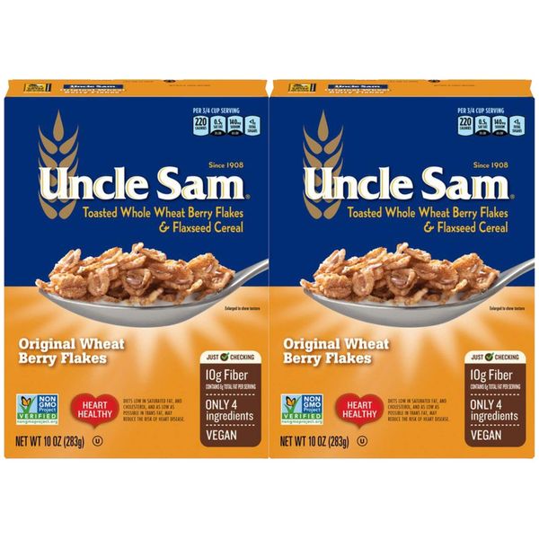 Uncle Sam Toasted Whole Wheat Berry Flakes & Flaxseed Original Cereal Boxes - 10 oz - 2 pk