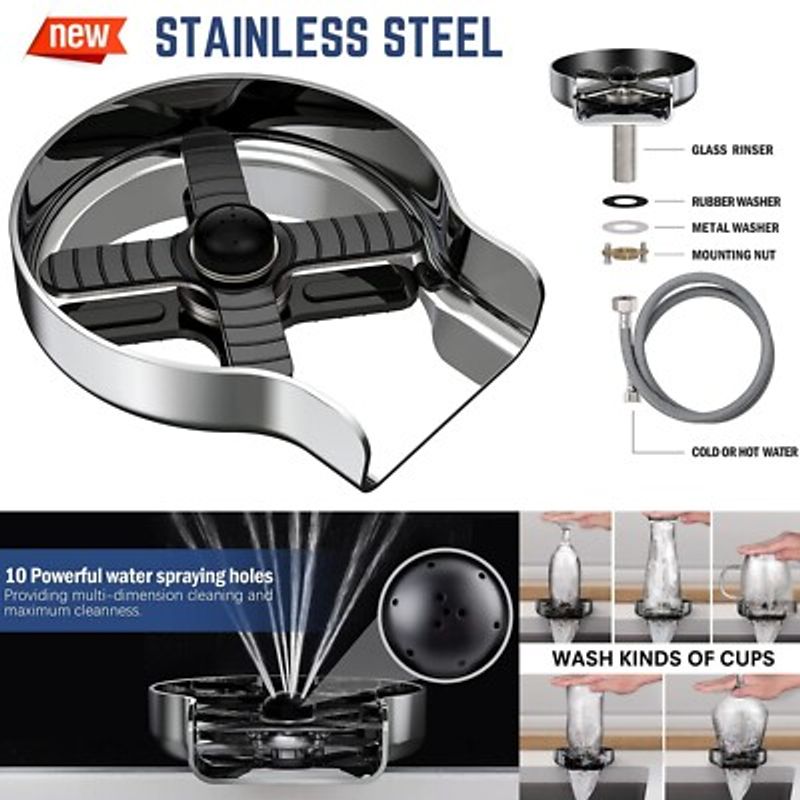 Glass Rinser For Kitchen Sink, G1/2in Stainless Steel Bottle Washer Faucet Head Rinser Cup Cleaner Sink Attachment Accessories For Beer Glass Coffee Cup