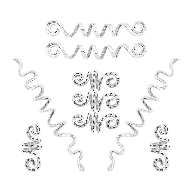 SUNNYCLUE 1 Box 9Stück Spiral Haarschmuck Legierung Flechter Spiral Spin Schraubstift Haarspangen Haar Styling Werkzeuge Wikinger Spiral Haarperlen Ringe Für Frauen Zöpfe Haarspangen Dekoration Silber