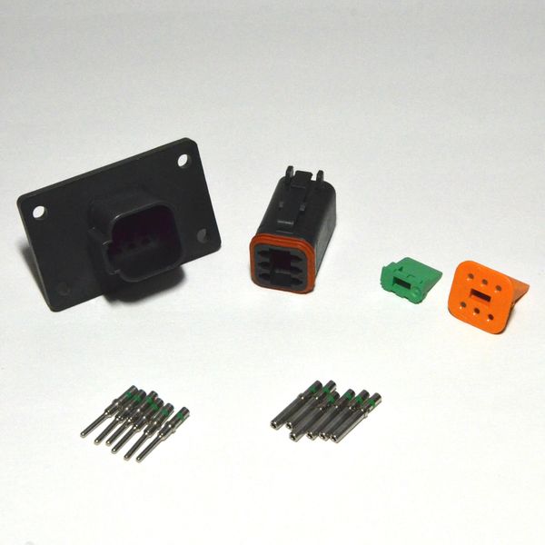 Deutsch 6-pin 14-16AWG Flange Black Connector Kit Solid Contacts (Made in USA)