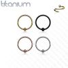 PiercedOff Gold Tone PVD over Titanium 1mm Fixed 2mm Ball Bendable Cut Ring - Ring Size 8mm