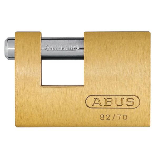 ABUS brass padlock 82/70 - Monoblock padlock for roller grilles, vending machines, containers and much more. - Locking bolt made of hardened steel - ABUS security level 6