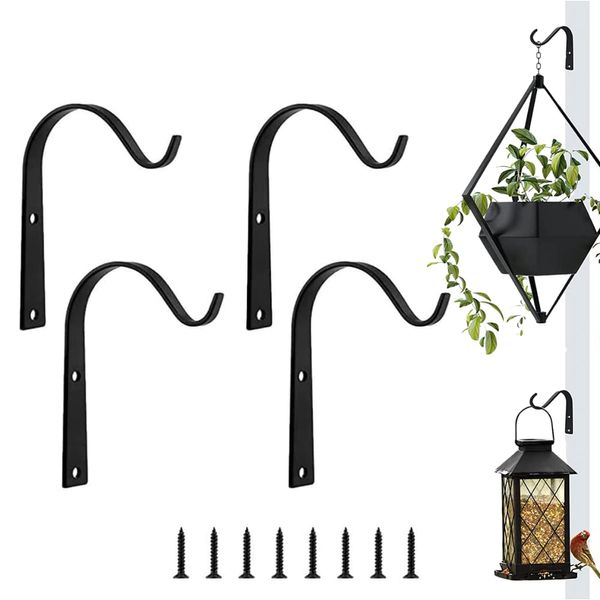 TOKERD 4Pcs Garden Bracket Hooks Wall for Hanging Brackets for Haing Basket Planter Lantern Garden Brackets for Hanging Solar Lanterns, Lights, Bird Feeder etc, Metal Hanger for Outdoor Garden