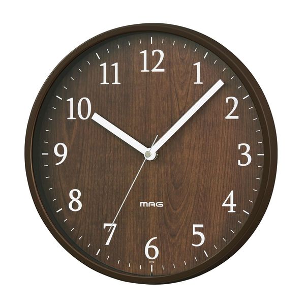 MAG W-742BR-Z Analog Wall Clock, Azusa, Silent, Continuous Second Hand, Brown