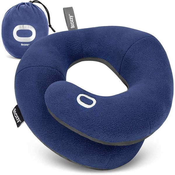 BCOZZY Neck Pillow for Travel Provides Double Support to The Head, Neck, and Chin in Any Sleeping Position on Flights, Car, and at Home, Comfortable Airplane Travel Pillow, Large, Navy