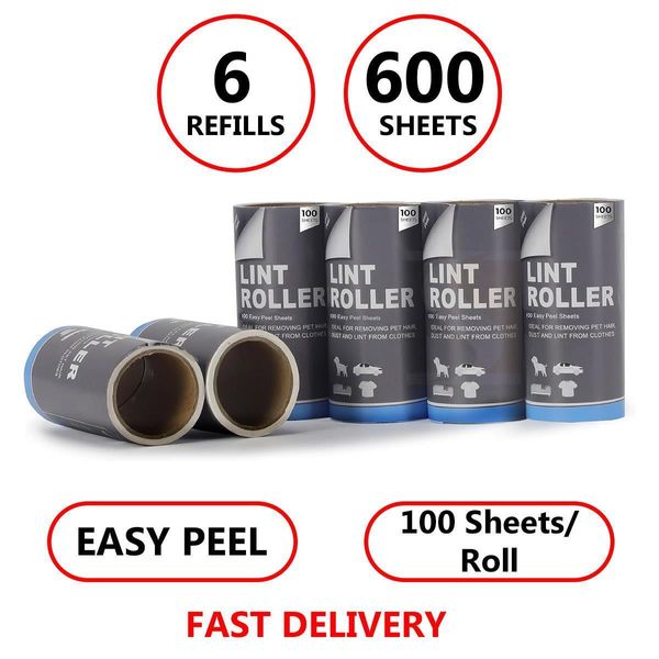 5 x 100 Sheets Per Roll Lint Roller Refills Rolls Pet Hair Fluff Dust Remover