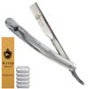 Krisp Beauty Professional Classic Straight Edge Barber Razor For Close Shaving - Salon Quality Manual Men's Beard Mustache Wet Cut Throat Shavette With 10 Shaving Blades