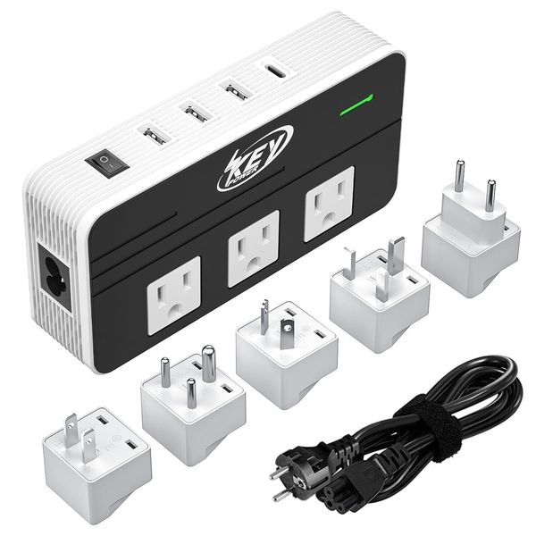 220V to 110V Step Down Voltage Converter 2-Outlet 4 USB Travel Adapter Converter