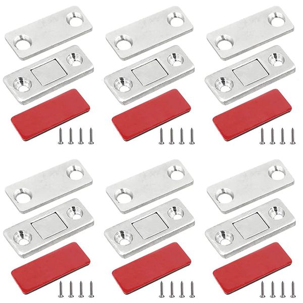 Magnetic Catch, Magnetic Catch Latch, 6 Pack Ultra Thin Strong Stainless Steel Drawer Magnet Door Clasp, Magnetic Door Catch for Furniture Door, Cupboard, Cupboard, Screws, Double Sided Tape