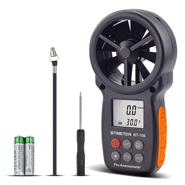 BTMETER BT-100 Digital Air Anemometer, Anemometer, Wind Temperature and Flow Measuring Instrument, Handheld Anemometer, Simple Air Anemometer, Essential for Drone Flying, Mountain Climbing, Japanese